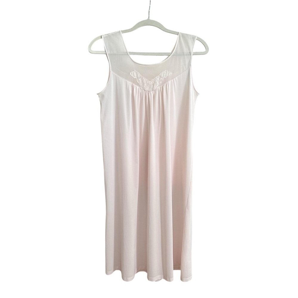 Vintage Powder Pink‎ Nightgown Lace Collar Babydoll Feminine Girly Nylon Granny